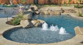Freeform Pool and Spa with Tanning Ledge and Bubblers