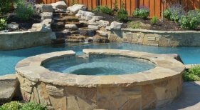 Freeform Pool and Spa with Rock Waterfalls